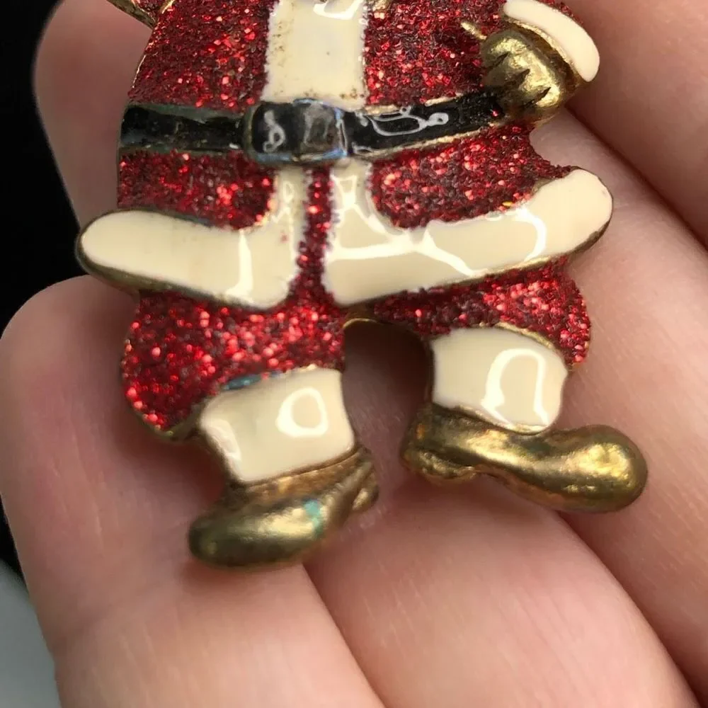 santa pin red‎ glitter enamel festive fun santa hoilday vintage christmas